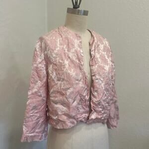 Vintage Small Jacket Blush Pink Floral Jacquard Cropped Jacket